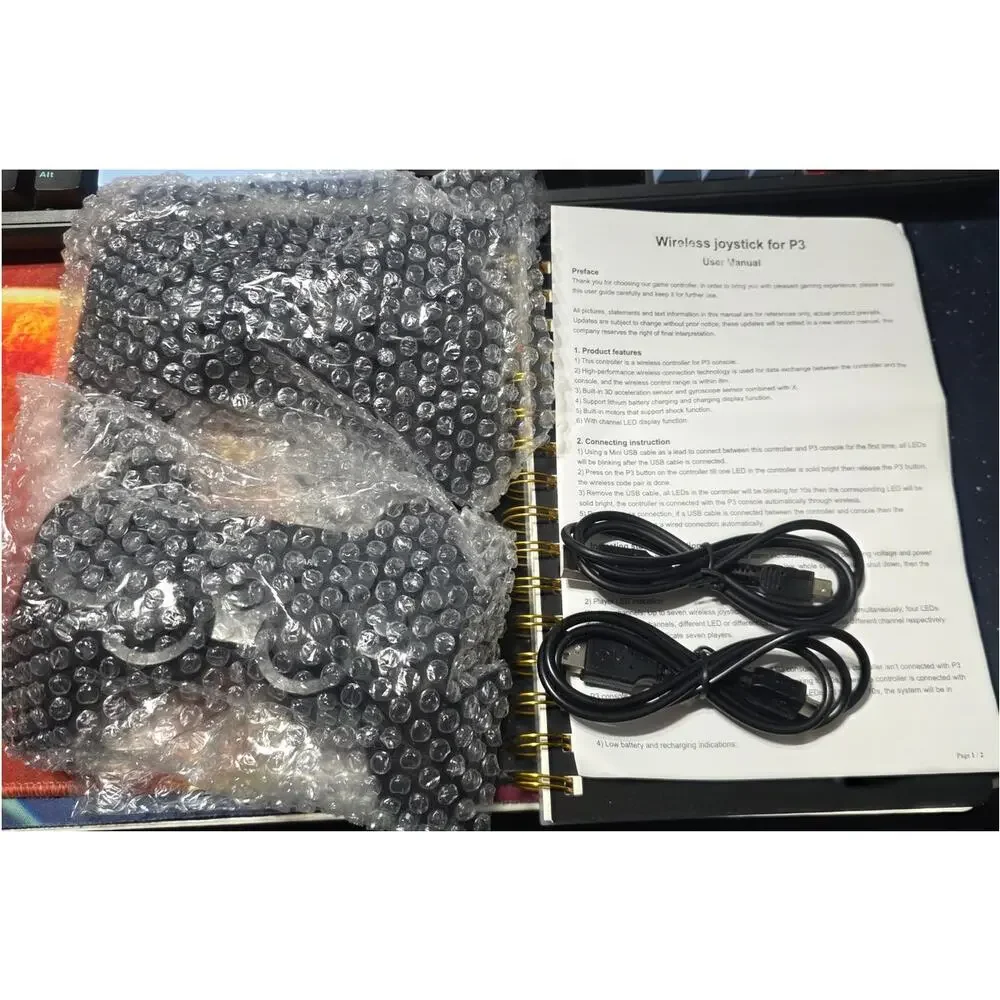 2 Pack Wireless Game Controllers for P3 Console Black + USB Cables New Open Box